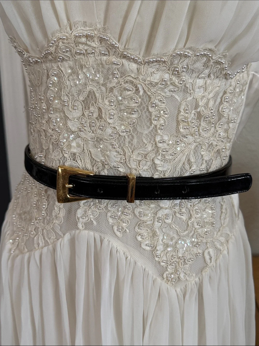St. John Black Patent Leather Belt with Gold Buckle